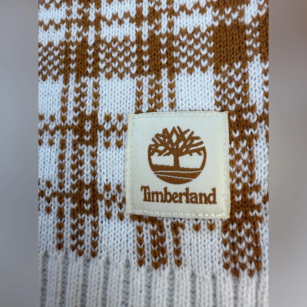 Timberland Cream and Caramel Knit Plaid Scarf One Size